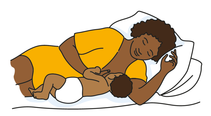 Illustration einer Mutter in Liegehaltung beim Stillen ihres Babys an der Brust für das Still-ABC des Amalie Geburtszentrums im Amalie Sieveking Krankenhaus in Hamburg Illustration einer Mutter in Liegehaltung beim Stillen ihres Babys an der Brust für das Still-ABC des Amalie Geburtszentrums im Amalie Sieveking Krankenhaus in Hamburg