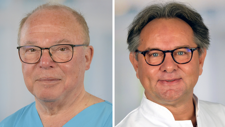 Portraitfotos Prof. Dr. Karl-Wilhelm Ecker (l.) und Prof. Dr. Christoph Isbert vom Amalie Pouch Zentrum Hamburg, Hamburger Ärzteblatt, Pouch Chirurgie, chronisch entzündliche Darmerkrankungen, künstlicher Darmausgang Portraitfotos Prof. Dr. Karl-Wilhelm Ecker (l.) und Prof. Dr. Christoph Isbert vom Amalie Pouch Zentrum Hamburg