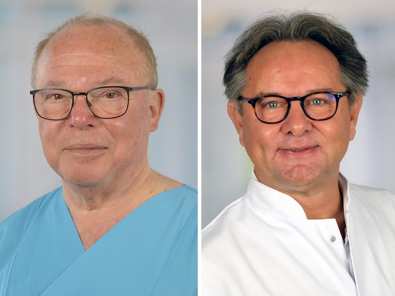 Portraitfotos Prof. Dr. Karl-Wilhelm Ecker (l.) und Prof. Dr. Christoph Isbert vom Amalie Pouch Zentrum Hamburg, Hamburger Ärzteblatt, Pouch Chirurgie, chronisch entzündliche Darmerkrankungen, künstlicher Darmausgang Portraitfotos Prof. Dr. Karl-Wilhelm Ecker (l.) und Prof. Dr. Christoph Isbert vom Amalie Pouch Zentrum Hamburg