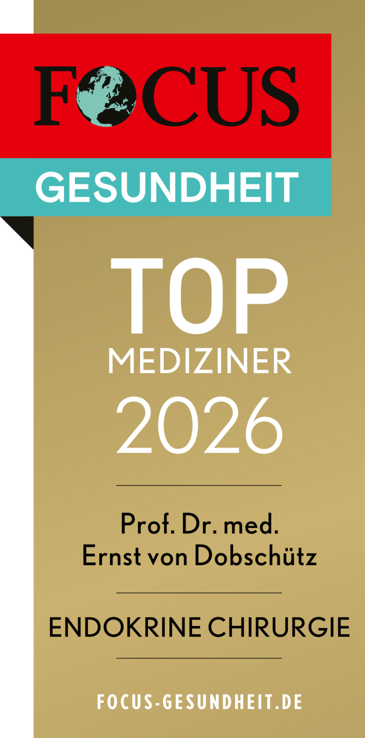 Siegel Focus Gesundheit Top Mediziner 2025 Endokrine Chirurgie für Prof. Dr. med. Ernst von Dobschütz, Chefarzt Zentrum für Endokrine Chirurgie im Amalie Sieveking Krankenhaus in Hamburg