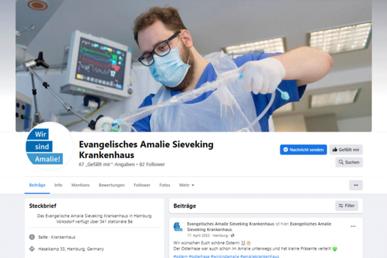 Startseite des Facebook-Kanals - Evangelisches Amalie Sieveking Krankenhaus Hamburg - Social Media